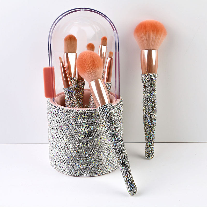 Light Luxury Diamond-Embedded Makeup Brush Set — 8 Brushes