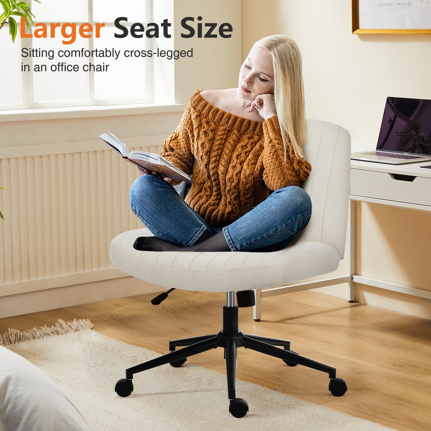 Armless Swivel Vanity Chair With Adjustable Wide Seat