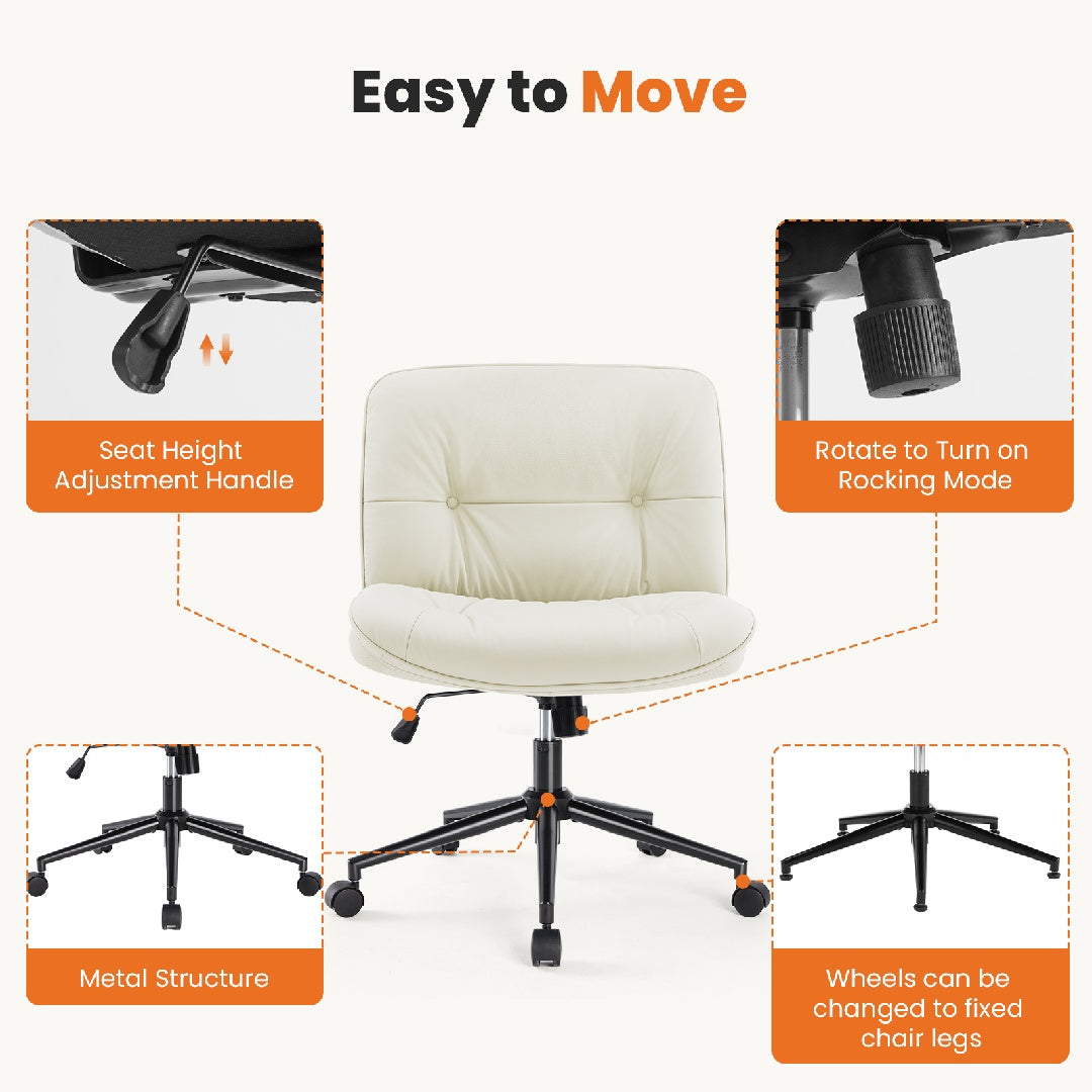 Armless Vanity Desk Wide Seat, Swivel Chair