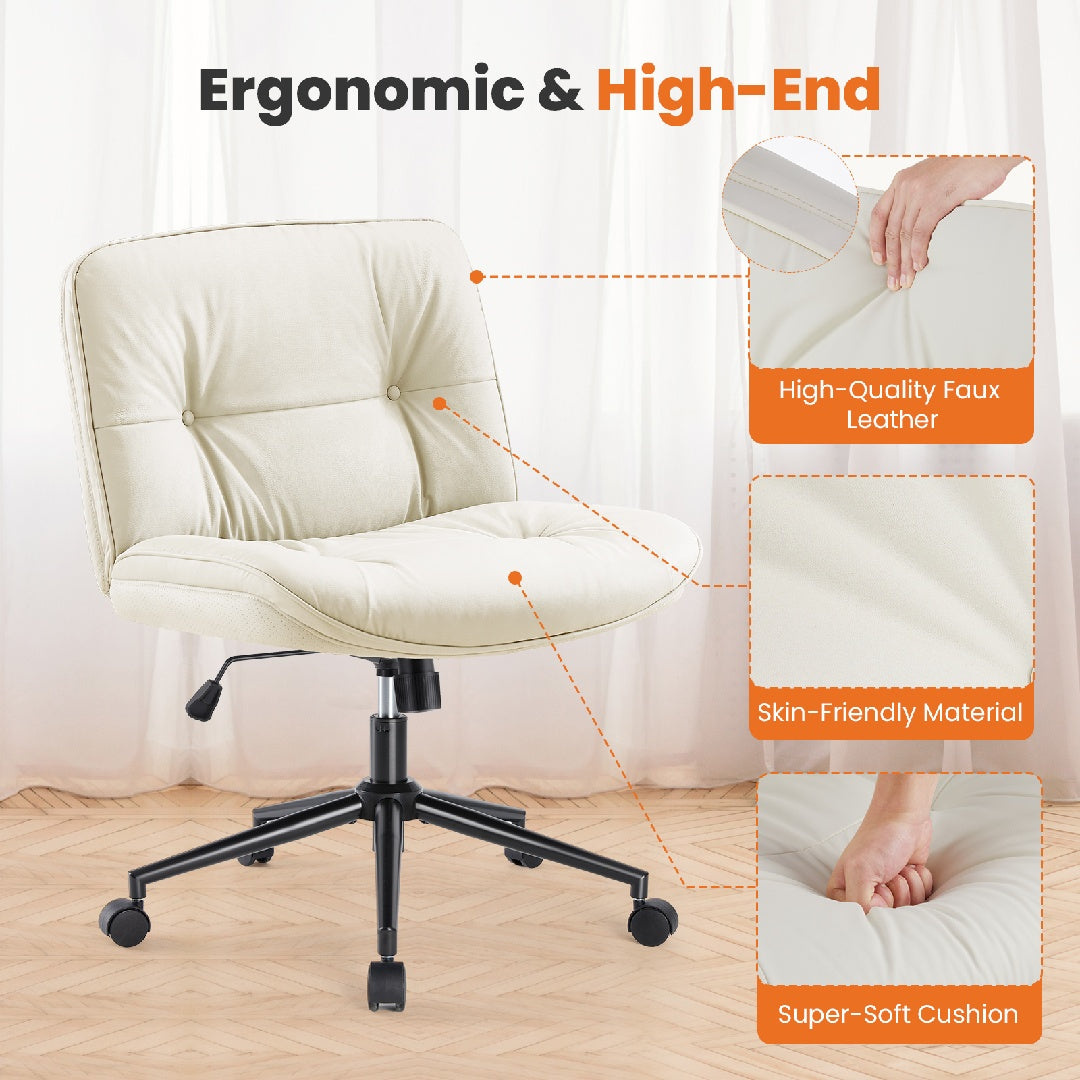 Armless Vanity Desk Wide Seat, Swivel Chair