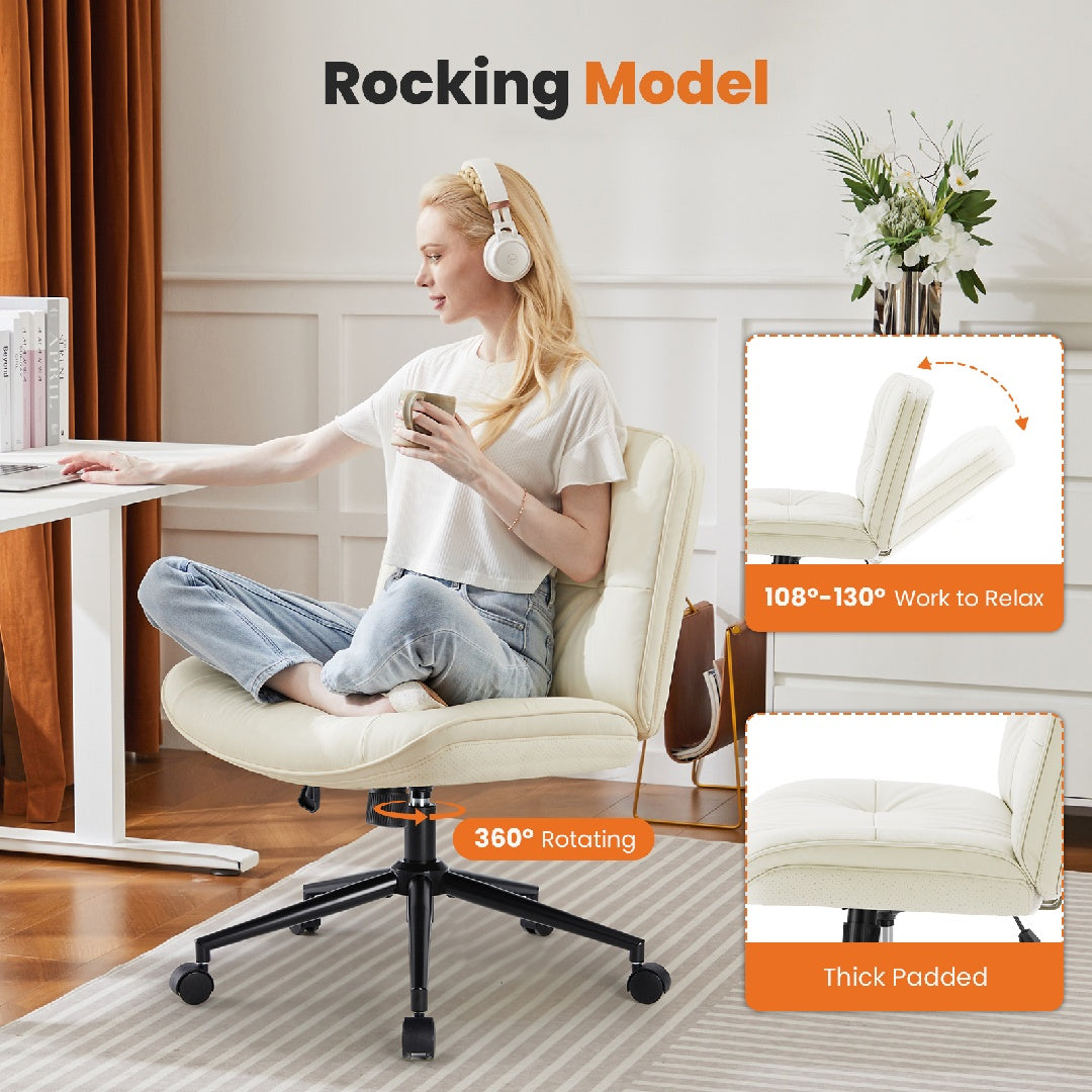 Armless Vanity Desk Wide Seat, Swivel Chair