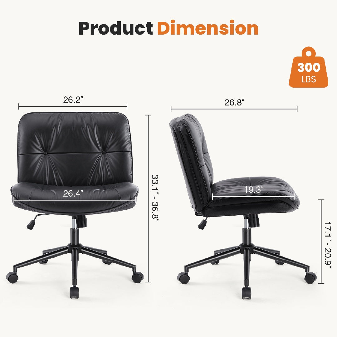 Armless Vanity Desk Wide Seat, Swivel Chair