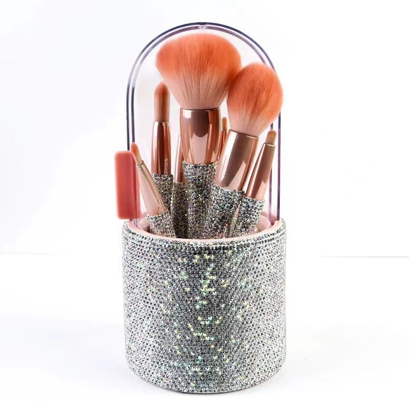 Light Luxury Diamond-Embedded Makeup Brush Set With Holder