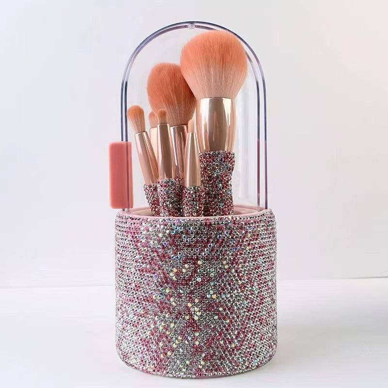 Light Luxury Diamond-Embedded Makeup Brush Set With Holder