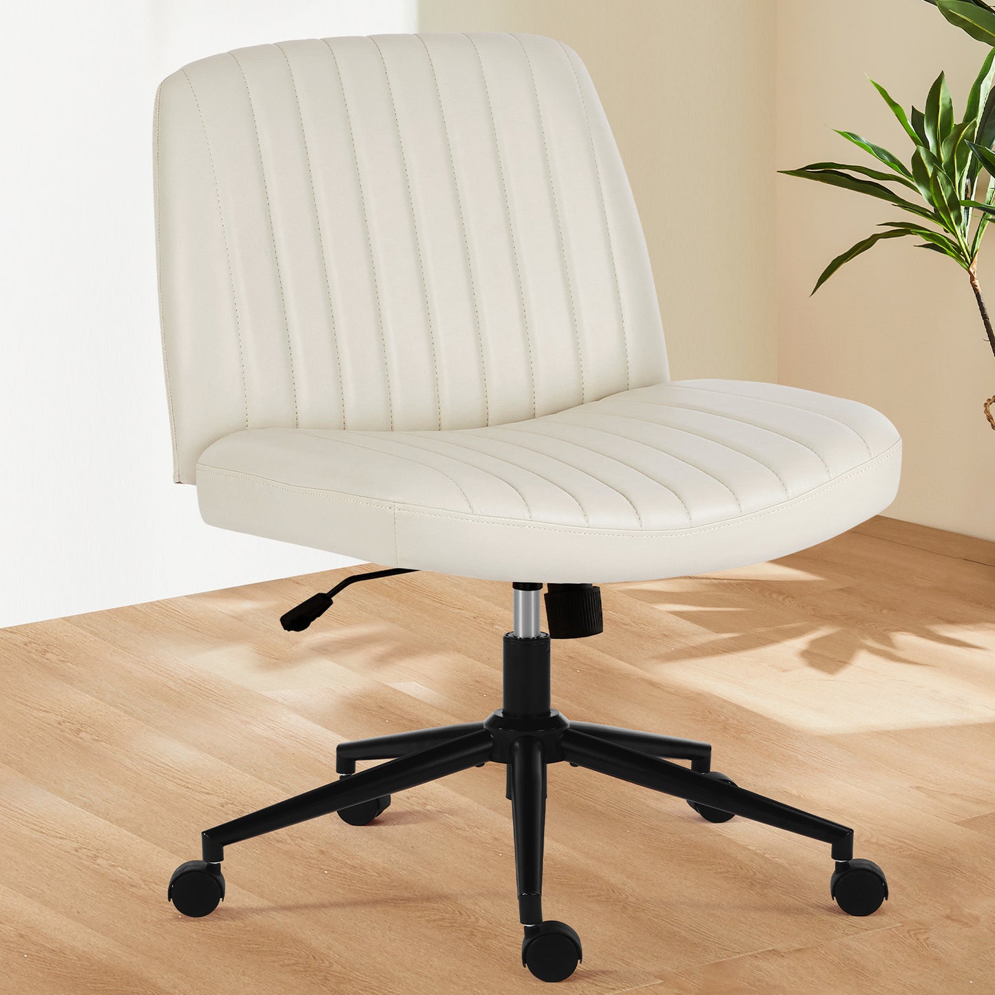 Armless Swivel Vanity Chair With Adjustable Wide Seat