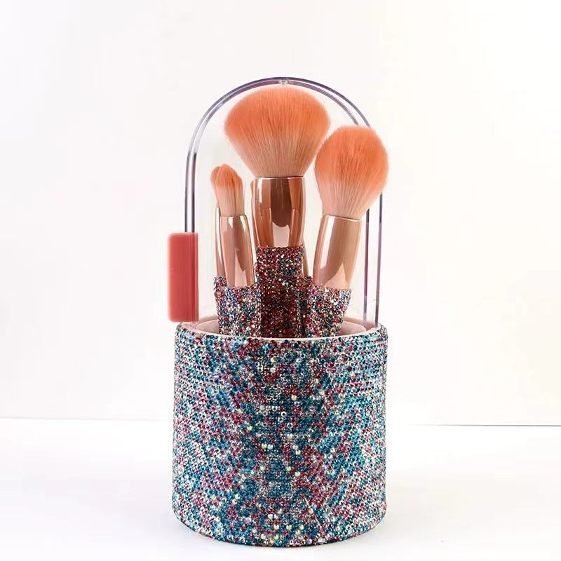 Light Luxury Diamond-Embedded Makeup Brush Set With Holder