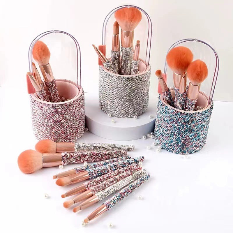 Light Luxury Diamond-Embedded Makeup Brush Set With Holder