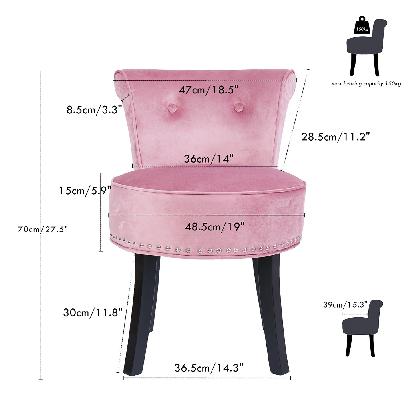 Padded Makeup Dressing Stool Chair with Wood Legs