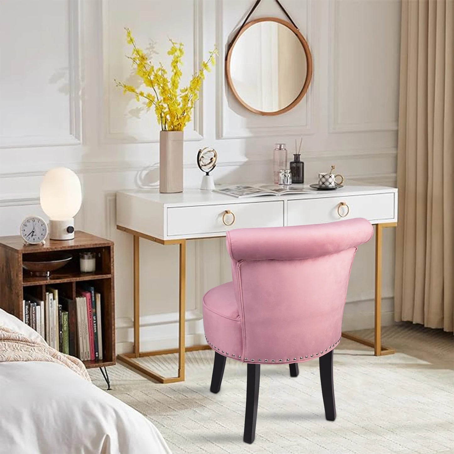 Padded Makeup Dressing Stool Chair with Wood Legs