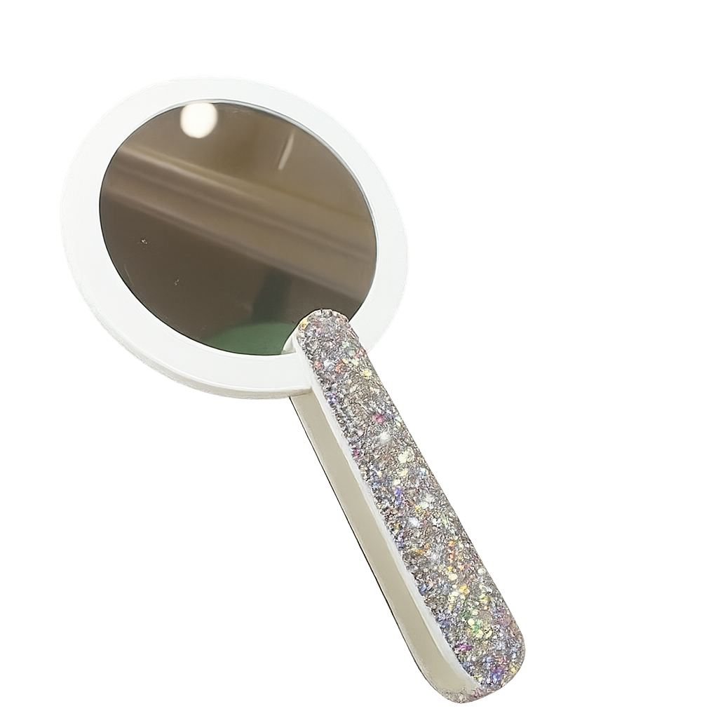 Rotatable Rhinestones Handle Makeup Mirror With LED Light