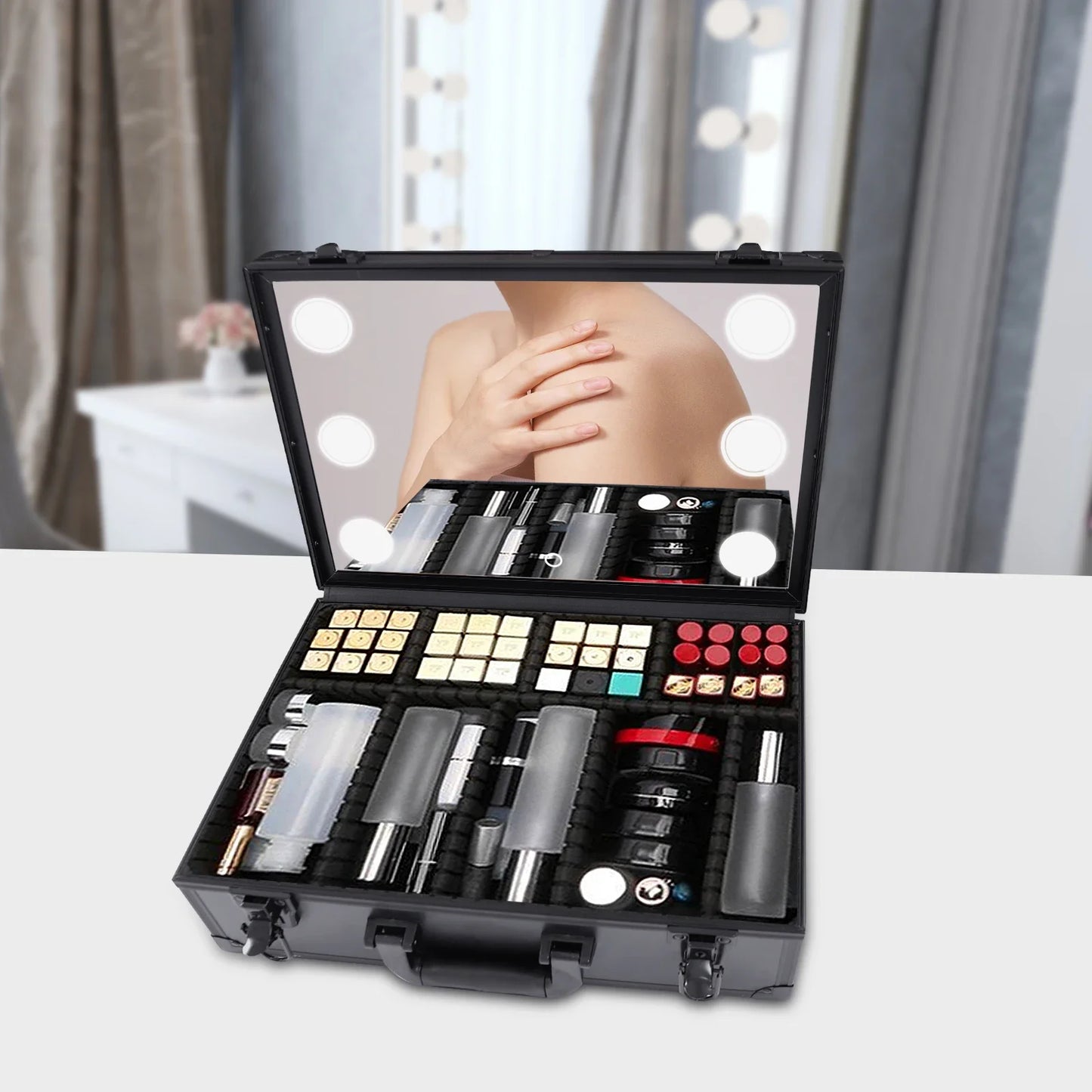 Large Makeup & cosmetic Storage Case With LED Mirror