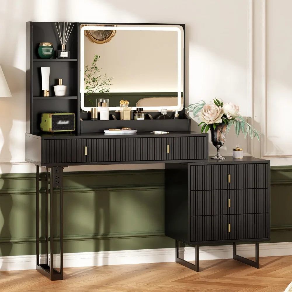 Large Vanity Desk with 3 Color Touch Screen Mirror