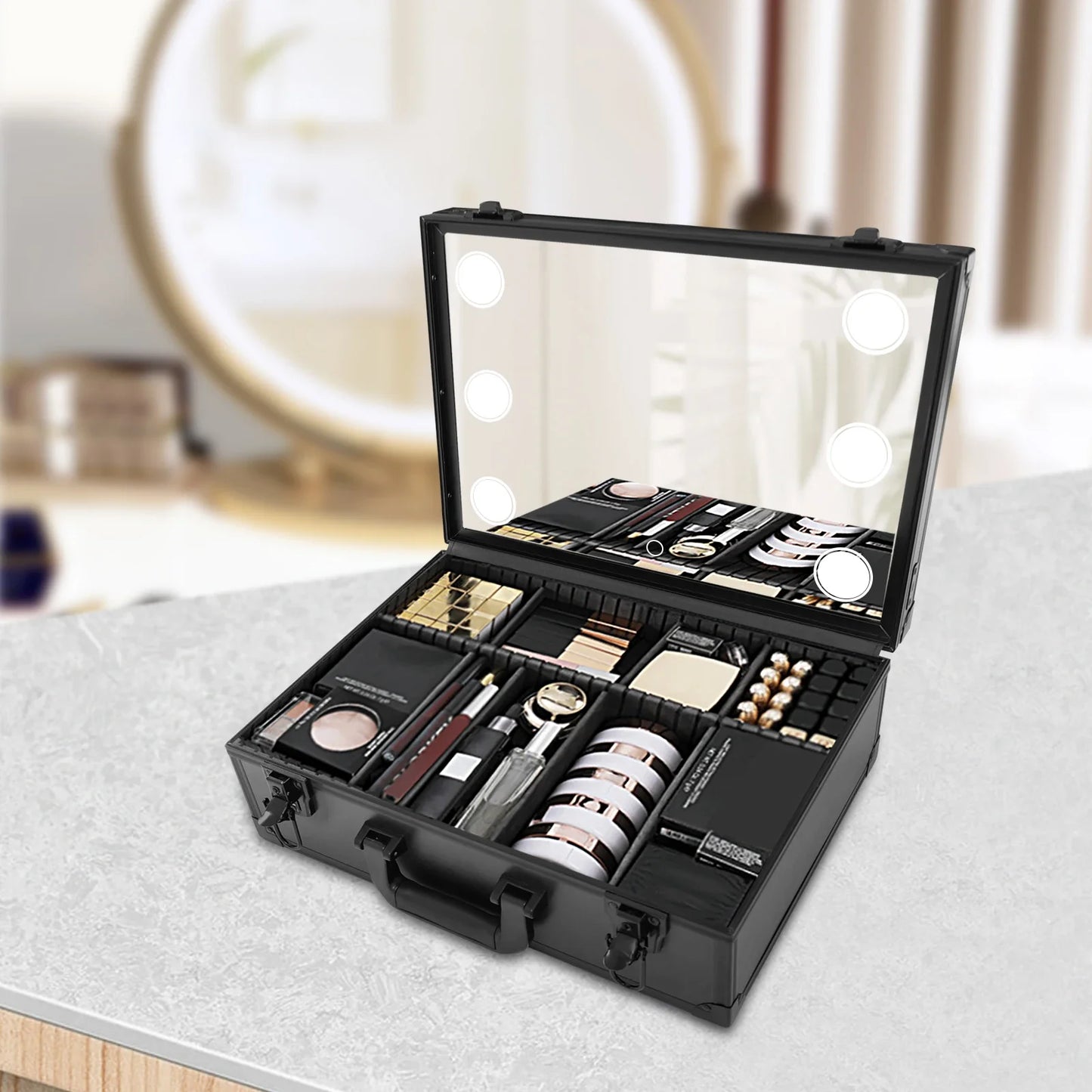 Large Makeup & cosmetic Storage Case With LED Mirror