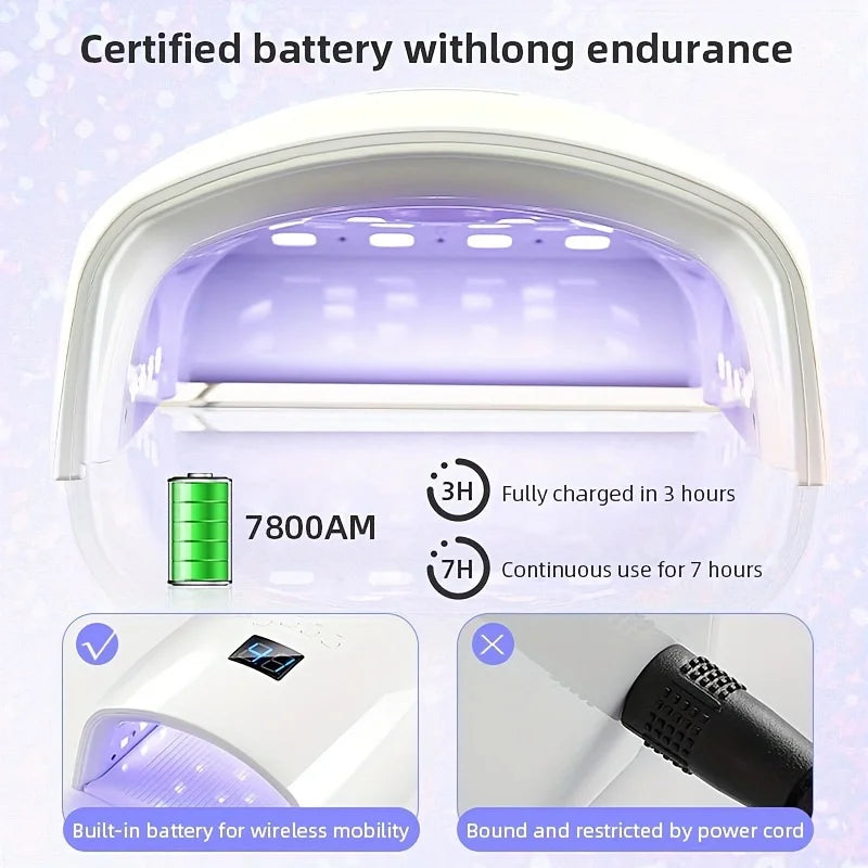 Rechargeable UV LED Nail Dryer Lamp 66W, 4 Timer Setting & 33 LED