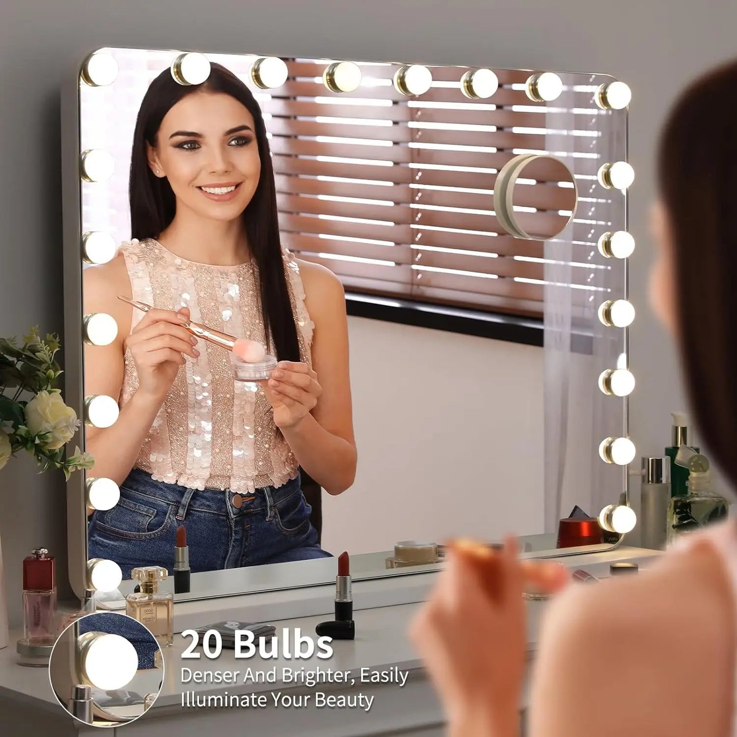 Smart Vanity Makeup Mirror with 20 LED Bulbs & Bluetooth Speaker & 10X Magnifying