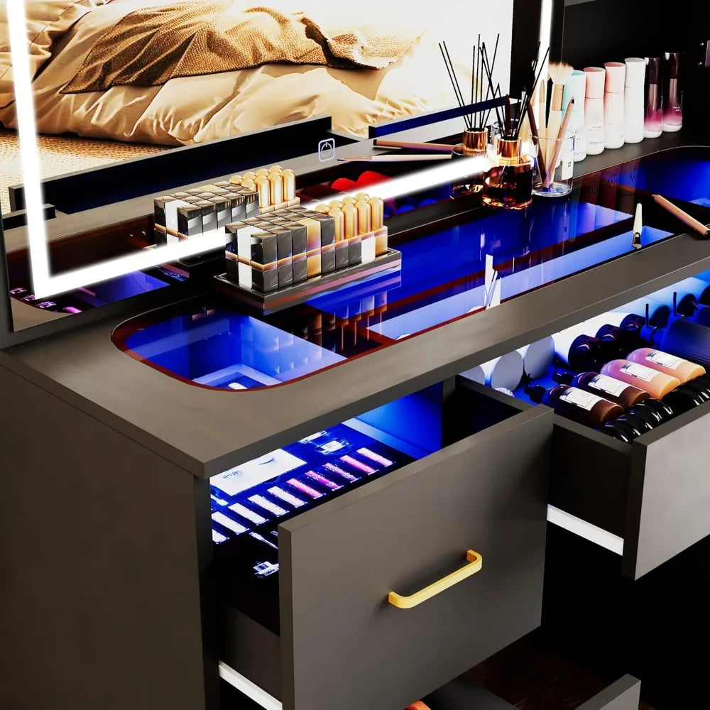 Complete Vanity Set With 7 Drawers Desk & Cushioned Stool