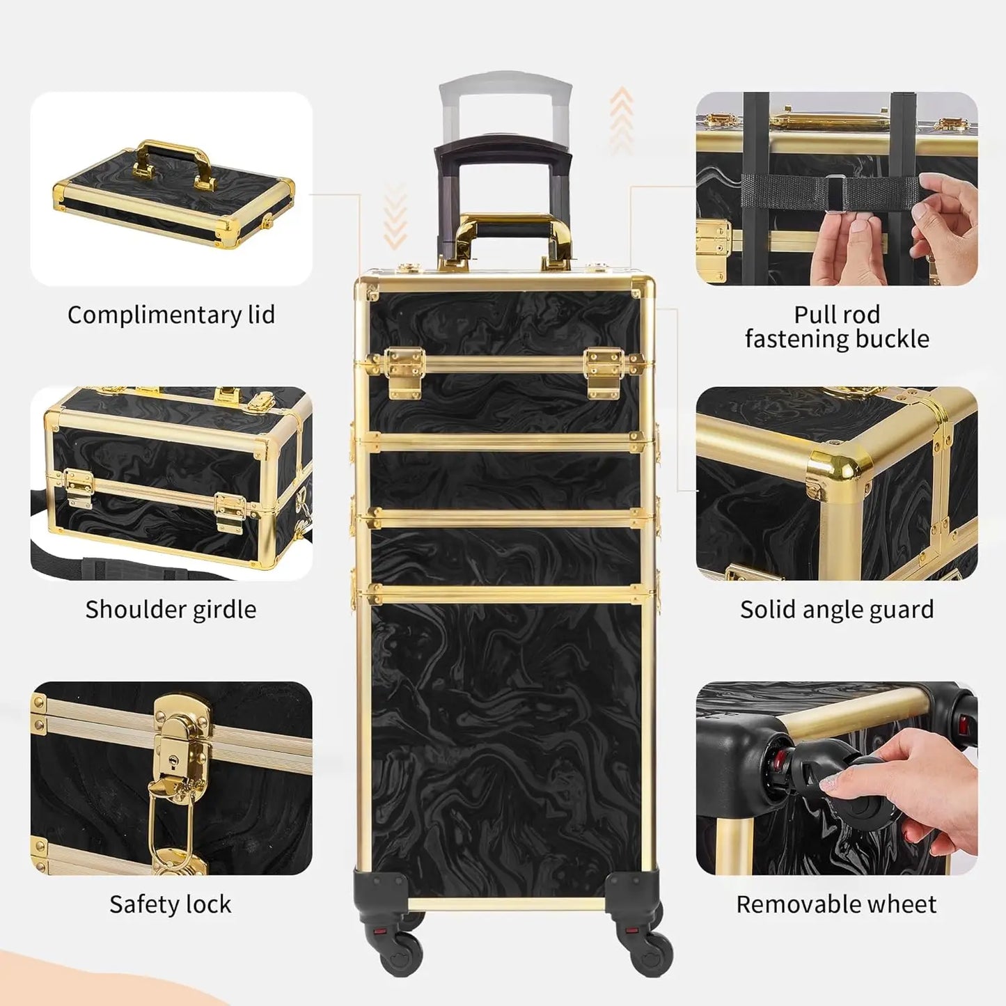5 in 1 Rolling Makeup Train Case With Lid