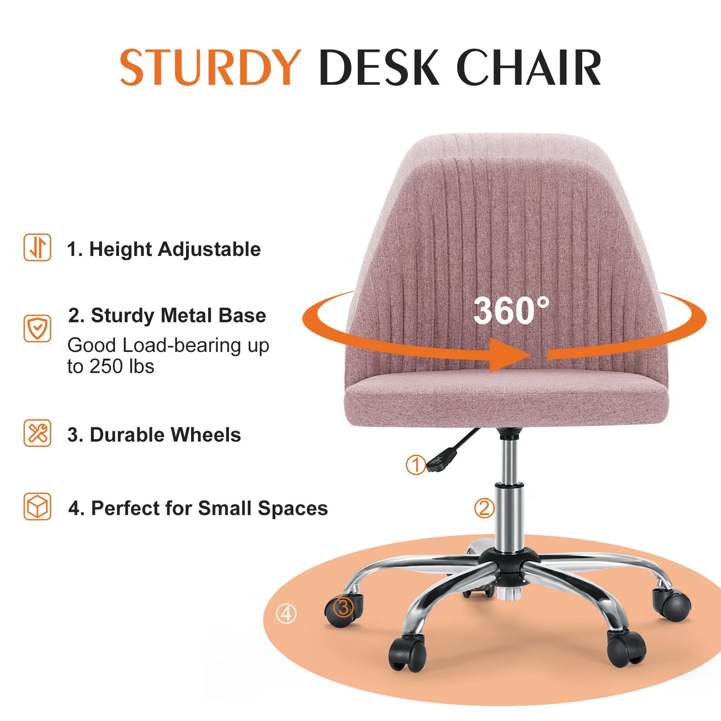 Armless Vanity Swivel Chair with Modern Fabric