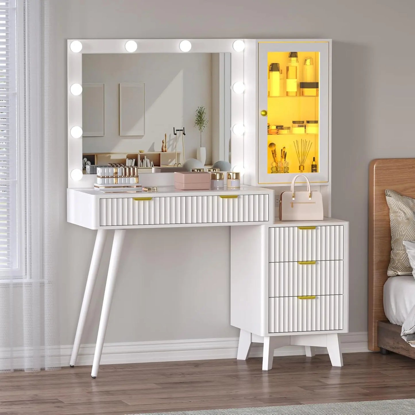 Modern Makeup Vanity Desk With LED Mirror