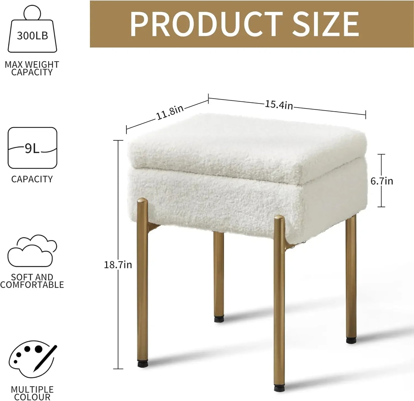 Vanity Desk Ottoman Stool with Storage