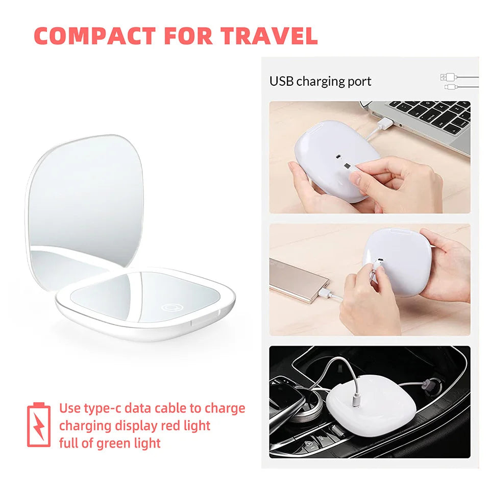Foldable Compact Led Makeup Mirror 5x/10x Magnification
