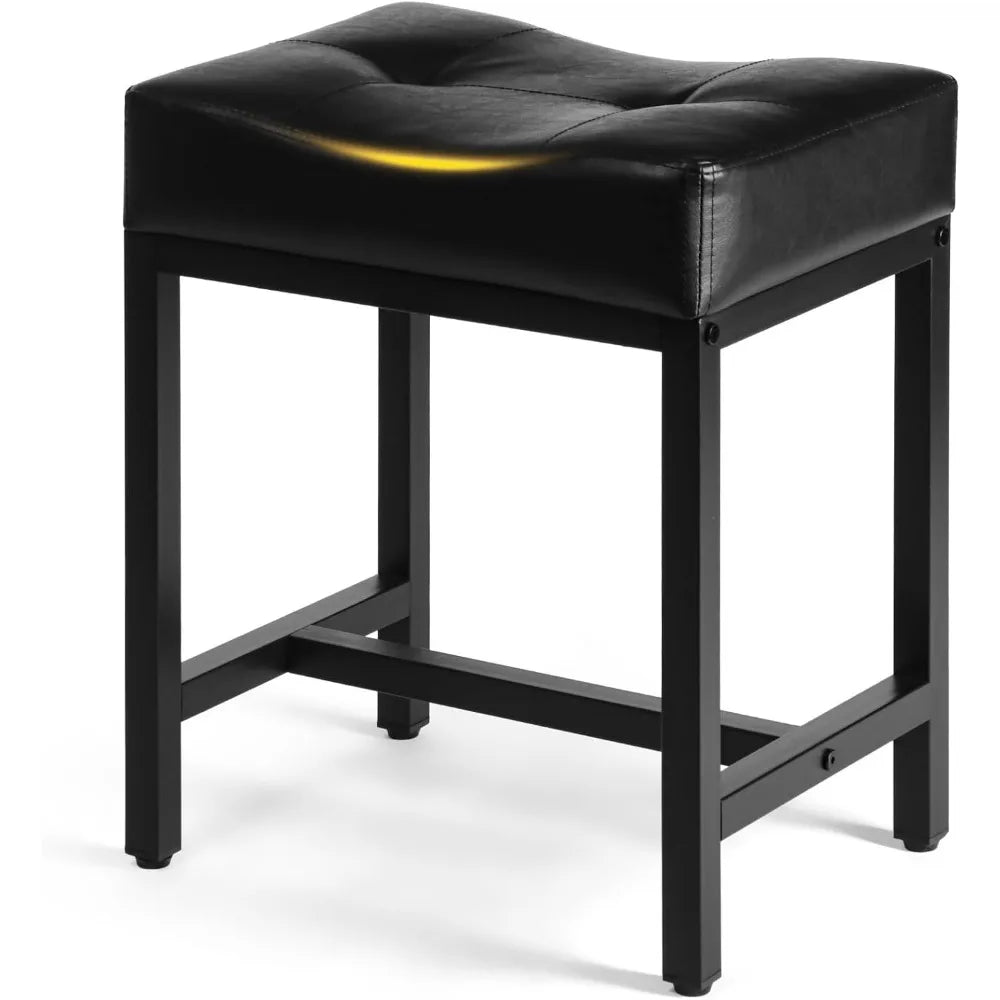Faux Leather Ottoman Vanity Stool With Metal Leg
