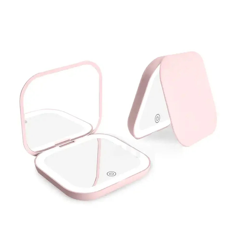 Compact Mini Folding Cosmetic Mirror with LED Lights & Magnifying