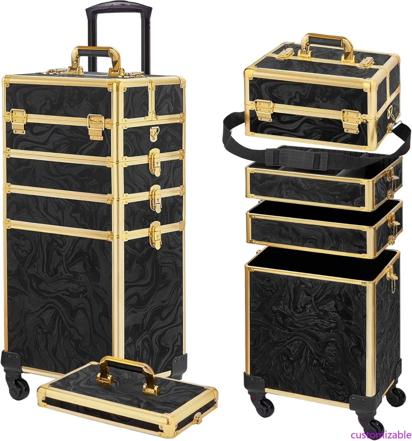 5 in 1 Rolling Makeup Train Case With Lid