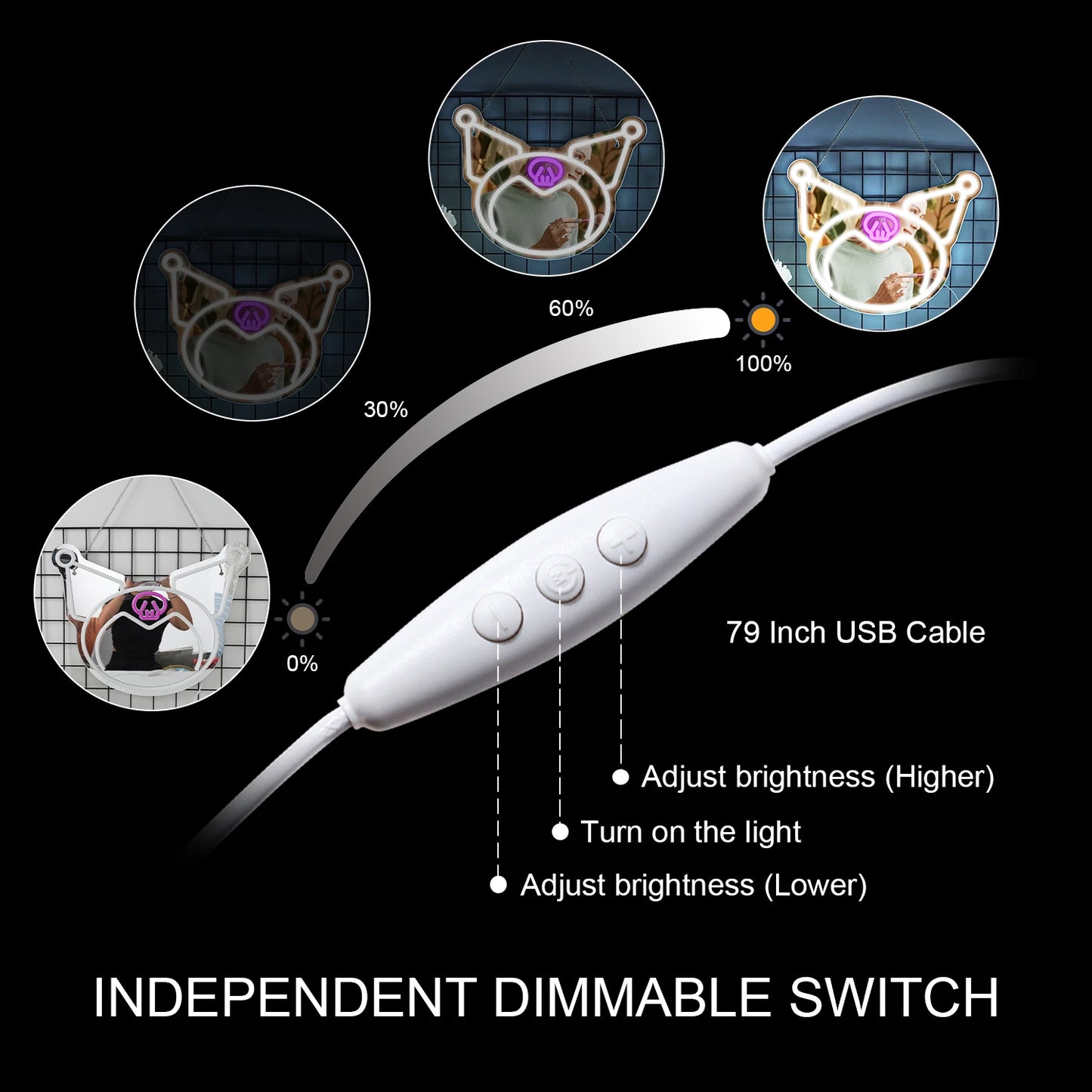 Sanrio Kuromi Purple Decor Mirror Neon Light