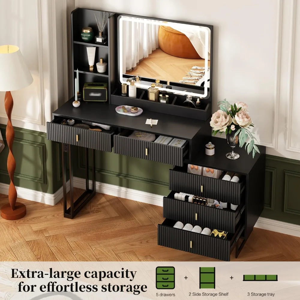 Large Vanity Desk with 3 Color Touch Screen Mirror