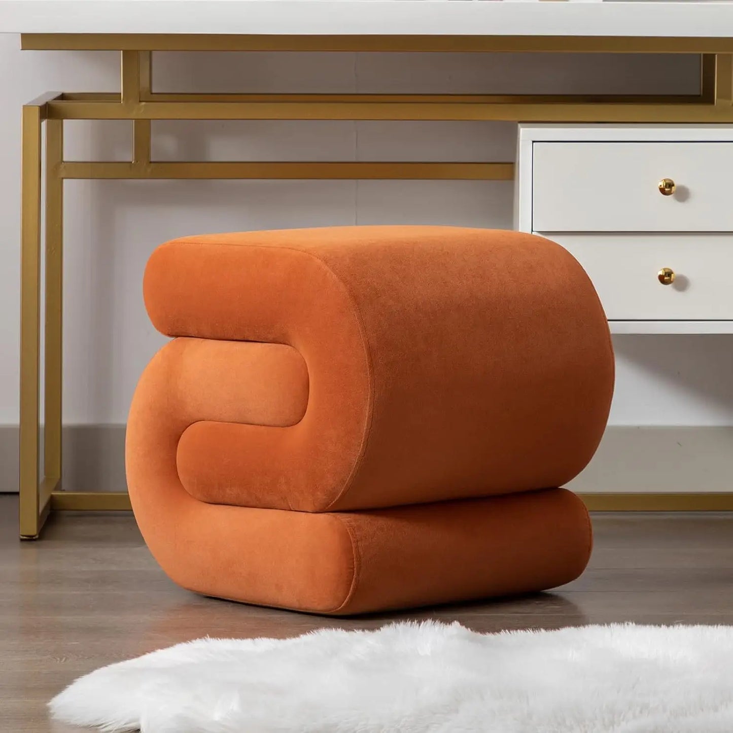 Modern S-Shaped Pouf Vanity Stool
