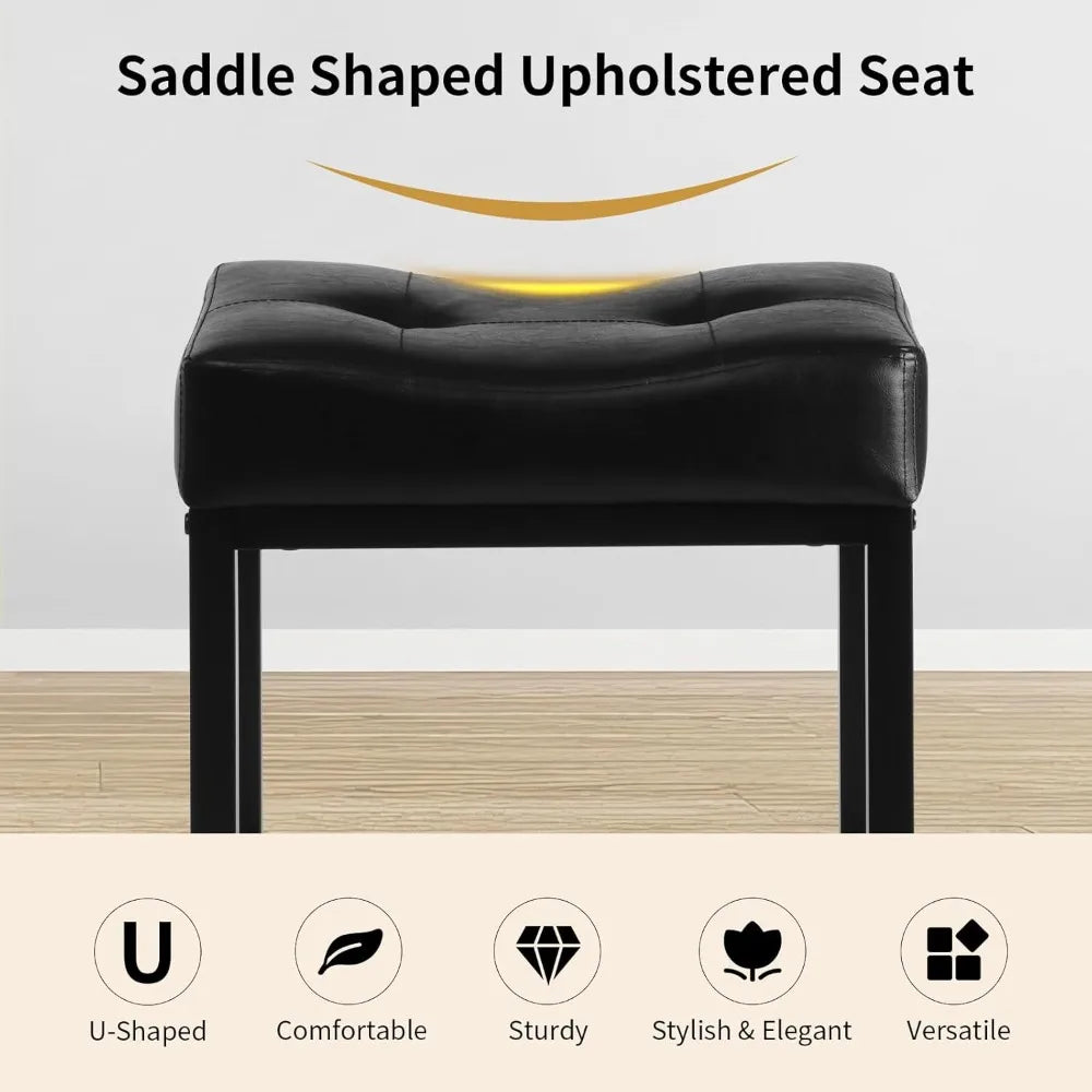 Faux Leather Ottoman Vanity Stool With Metal Leg