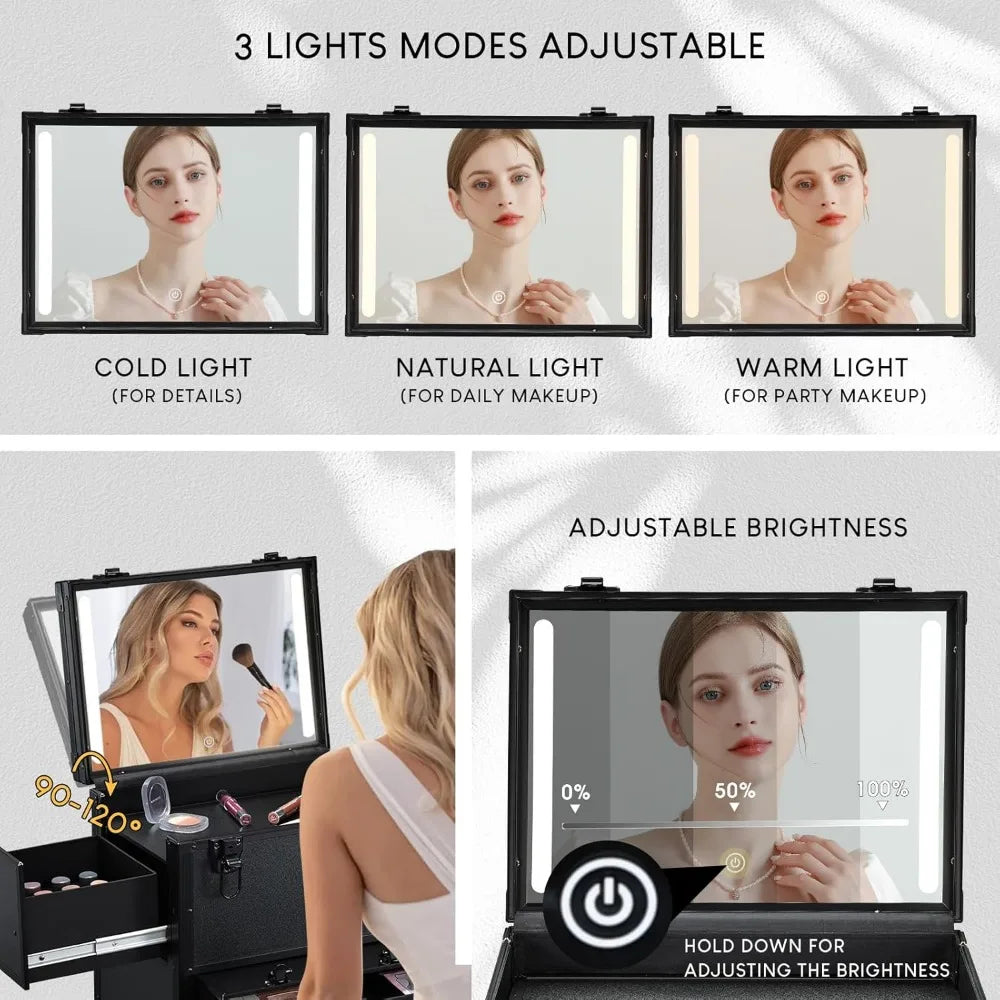 Rolling Makeup Case With LED Mirror