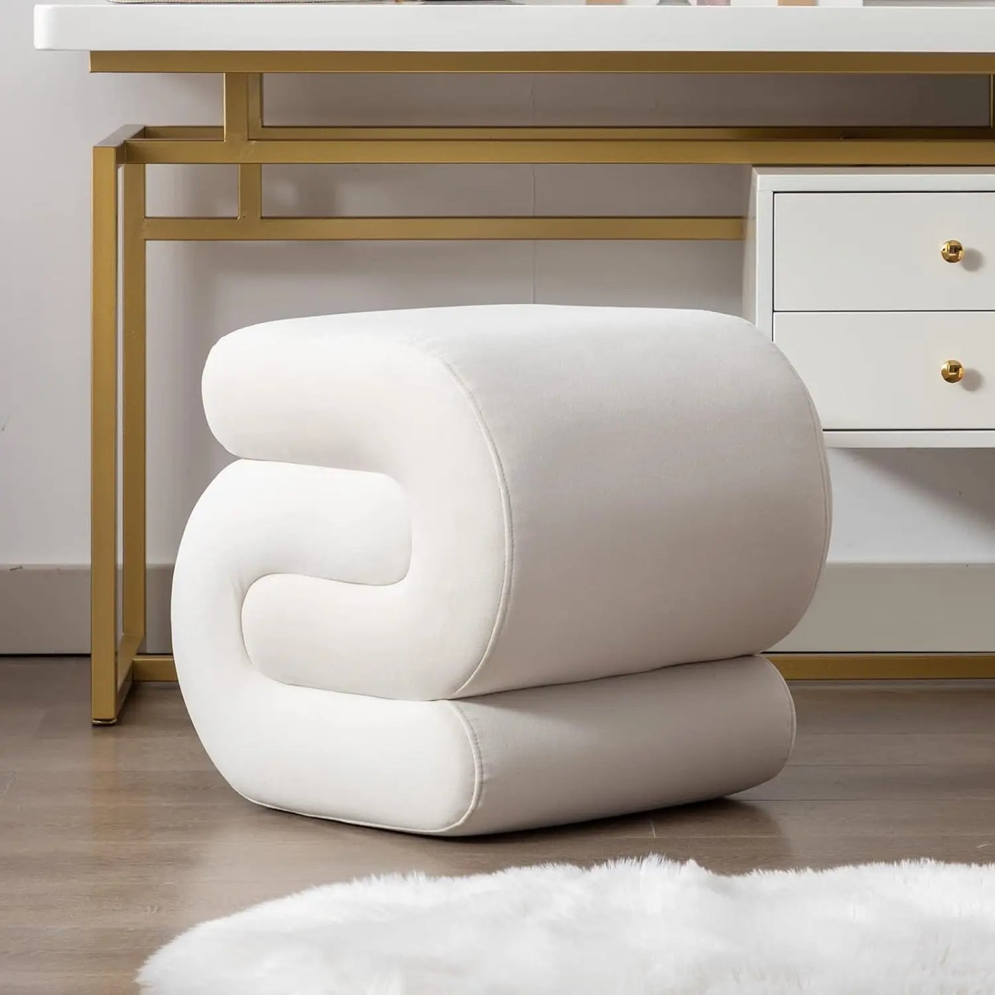 Modern S-Shaped Pouf Vanity Stool
