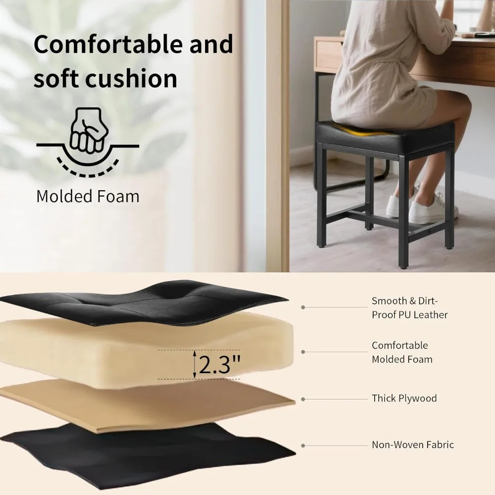 Faux Leather Ottoman Vanity Stool With Metal Leg