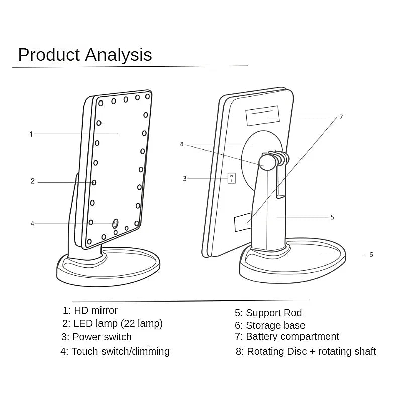 Rotatable LED Light Makeup Mirror