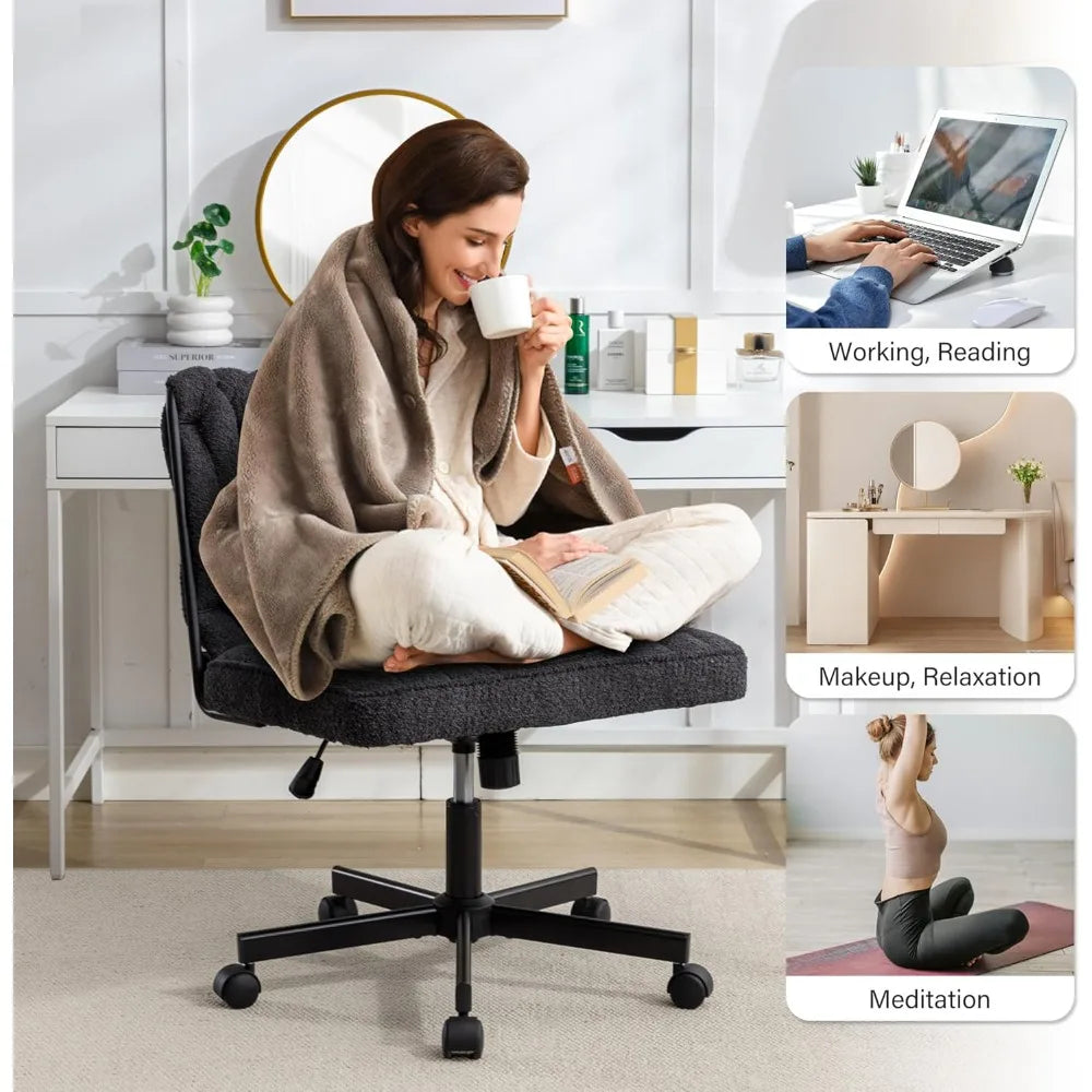 Modern Armless Vanity Desk Chair With Wide Seat