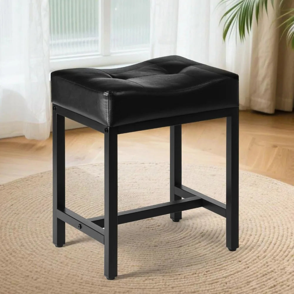 Faux Leather Ottoman Vanity Stool With Metal Leg