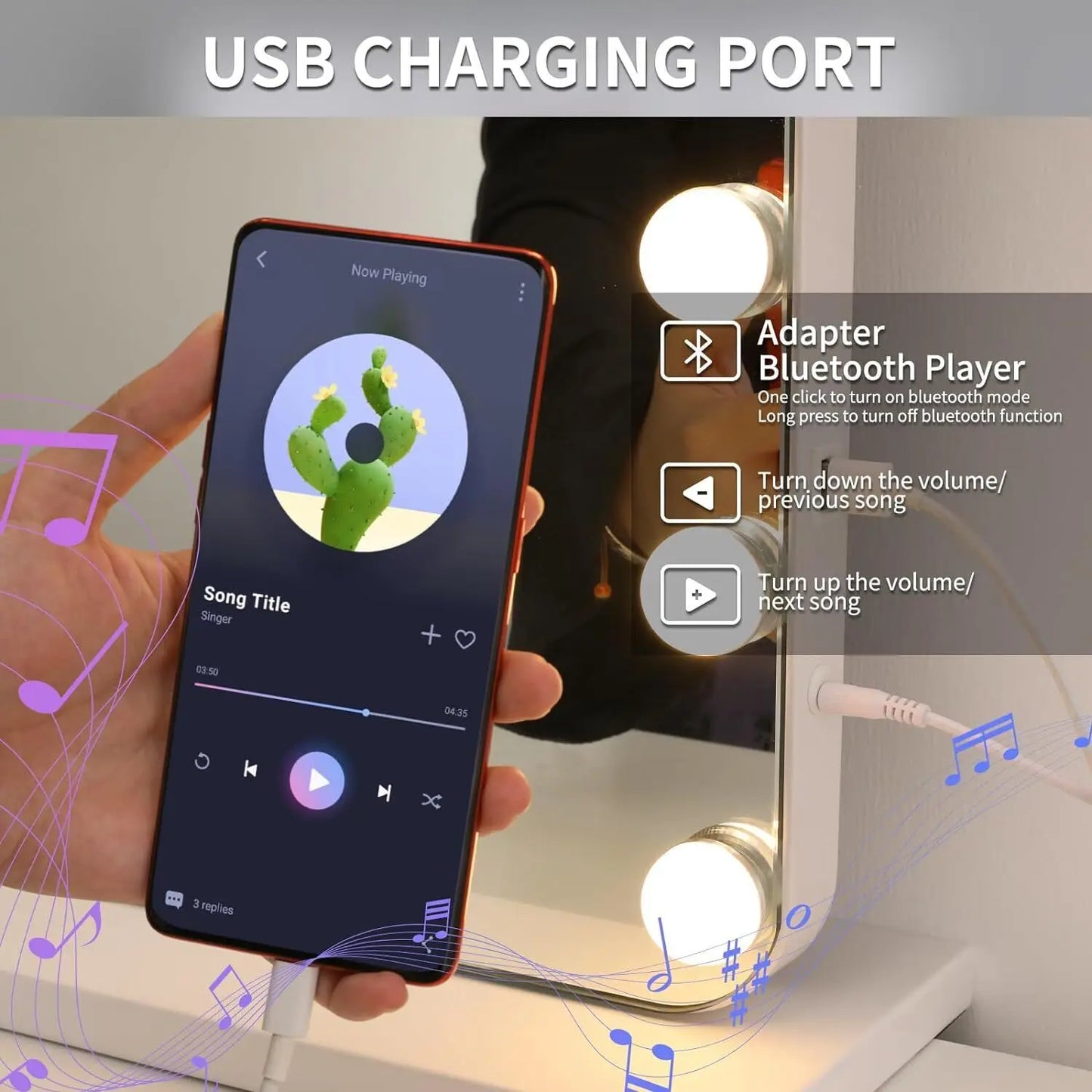 Smart Vanity Makeup Mirror with 20 LED Bulbs & Bluetooth Speaker & 10X Magnifying