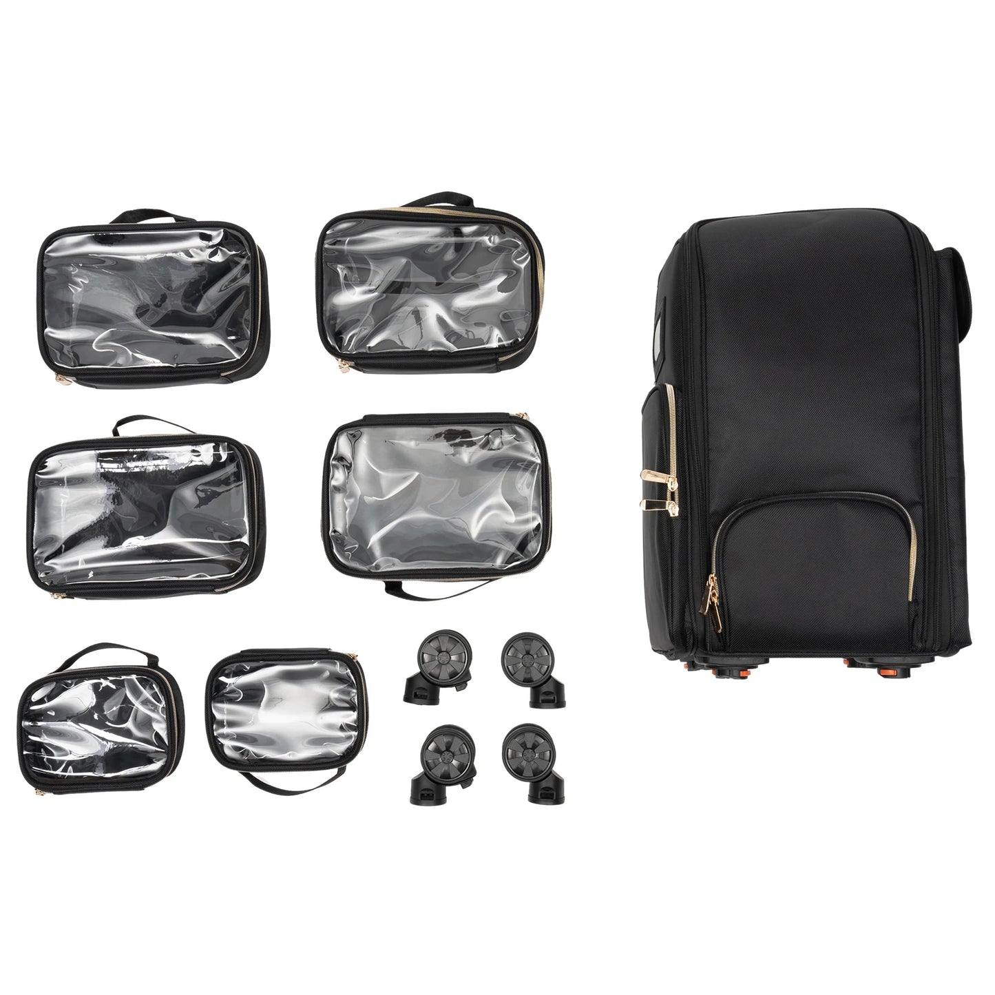 Rolling Makeup Train Case With 6 Removable Bags