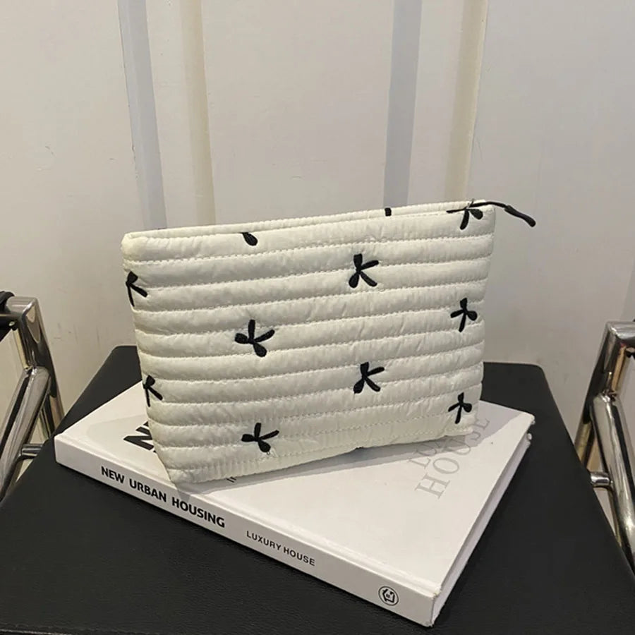 Large Embroidery Bow Makeup Pouch With Zipper