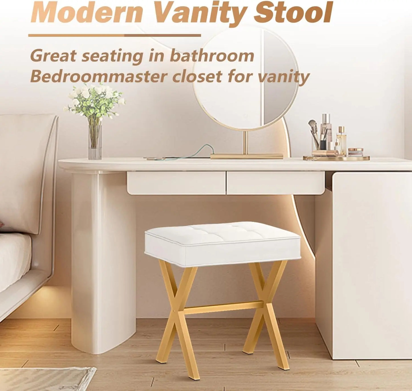 Vanity Desk Upholstered Cushion Stool