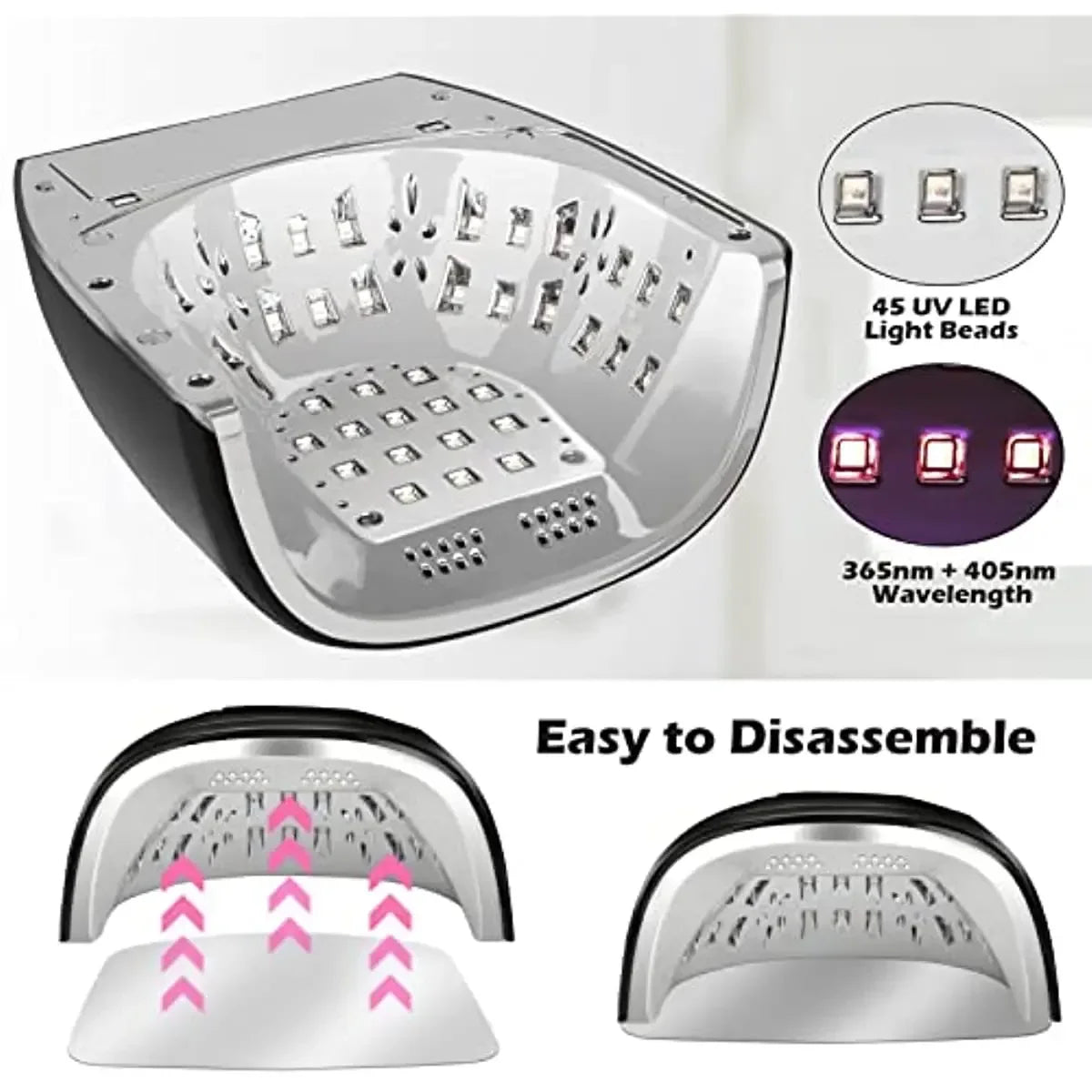 Rechargeable UV LED Acrylic Nail Dryer Lamp 90W, 4 Timer Setting & 45 LED
