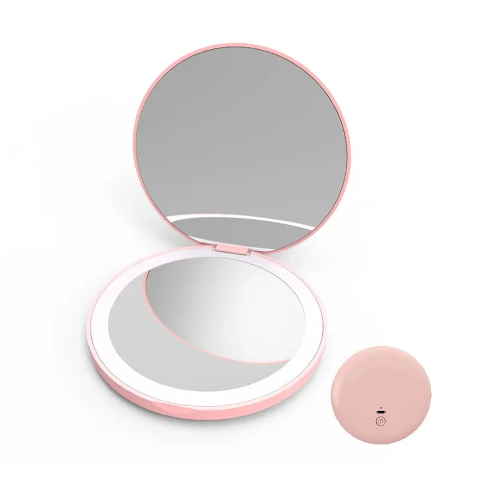 Compact LED Makeup Round Mirror with  2x Magnification