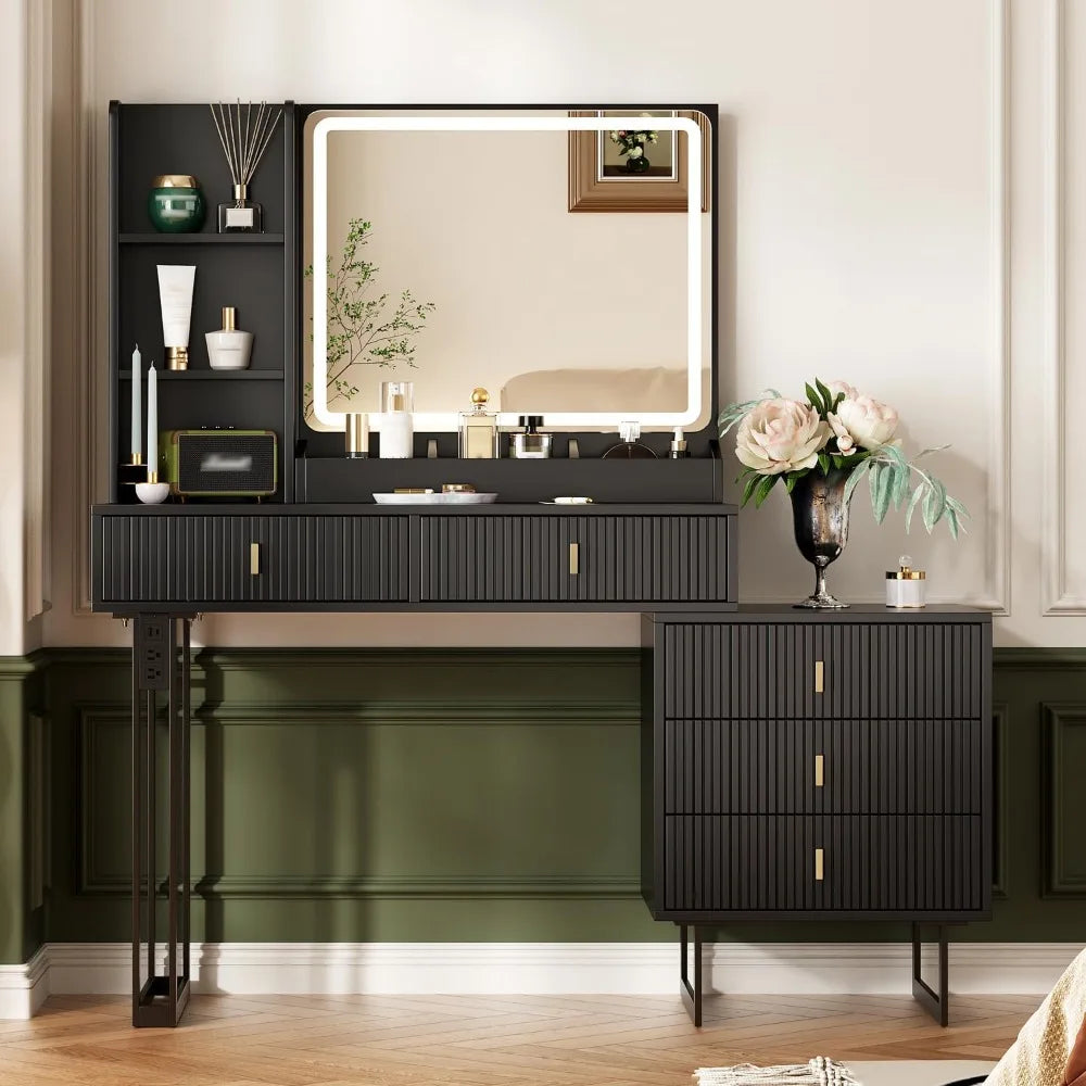 Large Vanity Desk with 3 Color Touch Screen Mirror