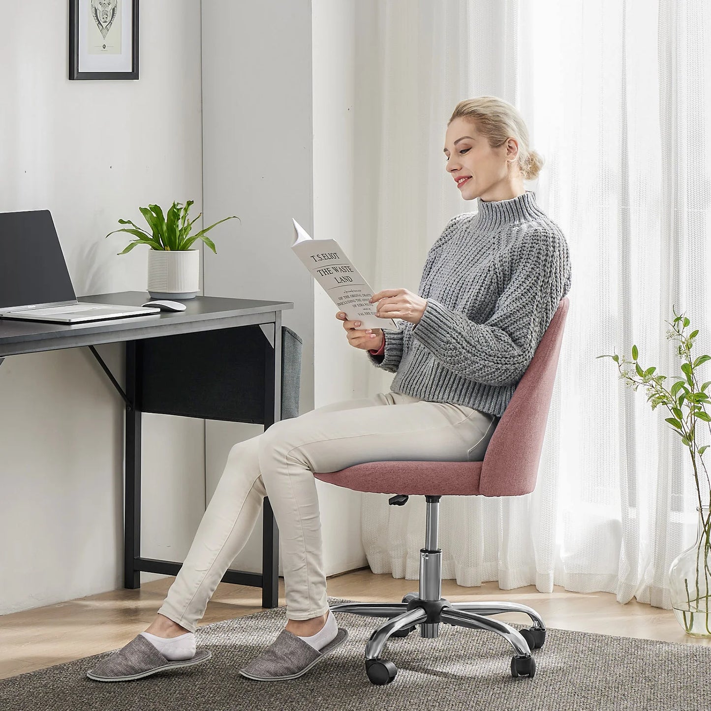 Armless Vanity Swivel Chair with Modern Fabric