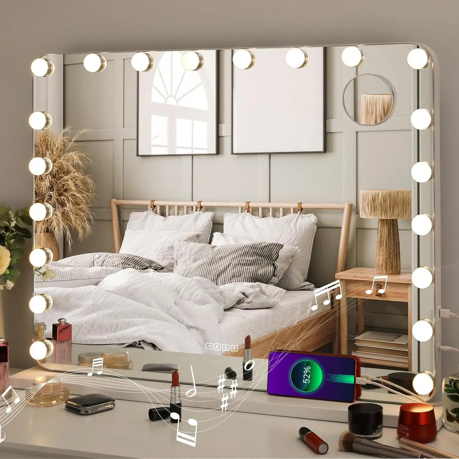 Smart Vanity Makeup Mirror with 20 LED Bulbs & Bluetooth Speaker & 10X Magnifying