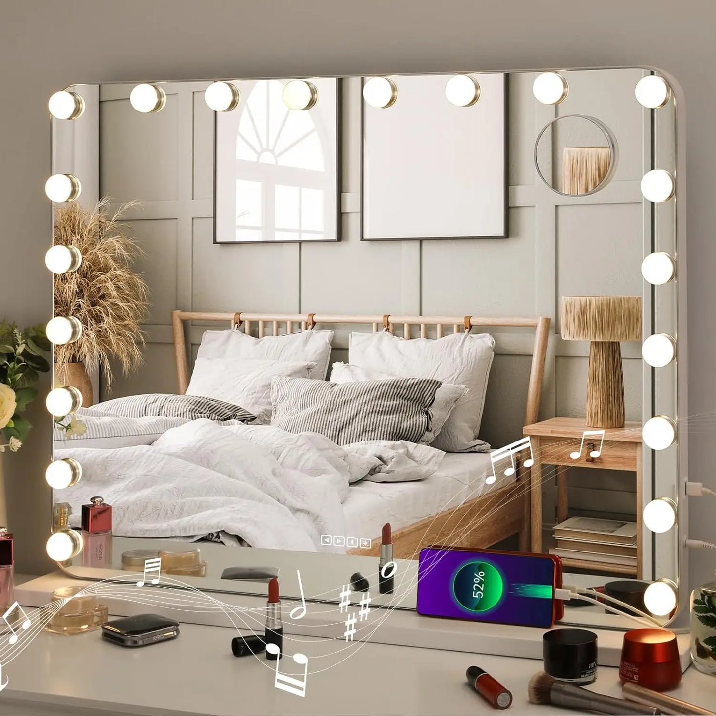 Smart Vanity Makeup Mirror with 20 LED Bulbs & Bluetooth Speaker & 10X Magnifying