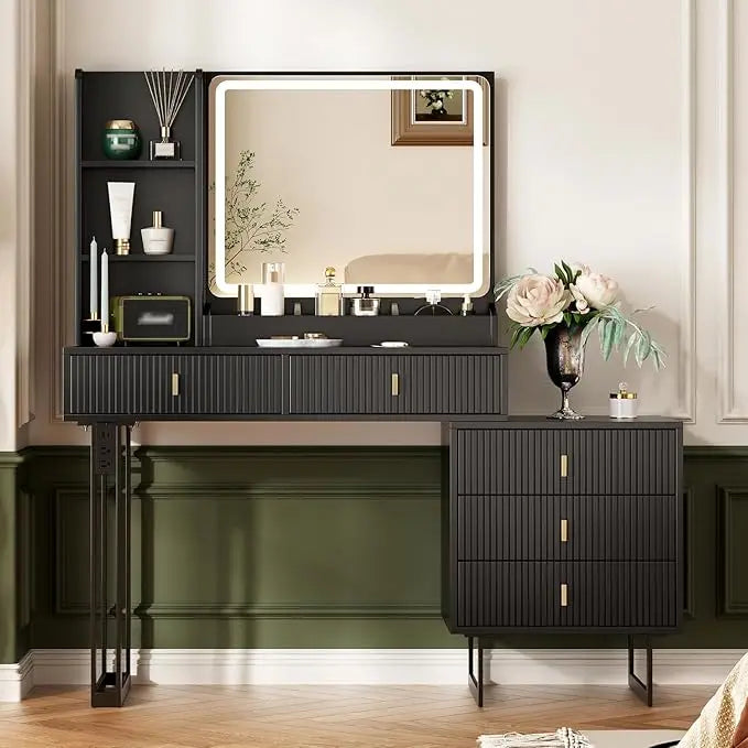 Large Vanity Desk with 3 Color Touch Screen Mirror