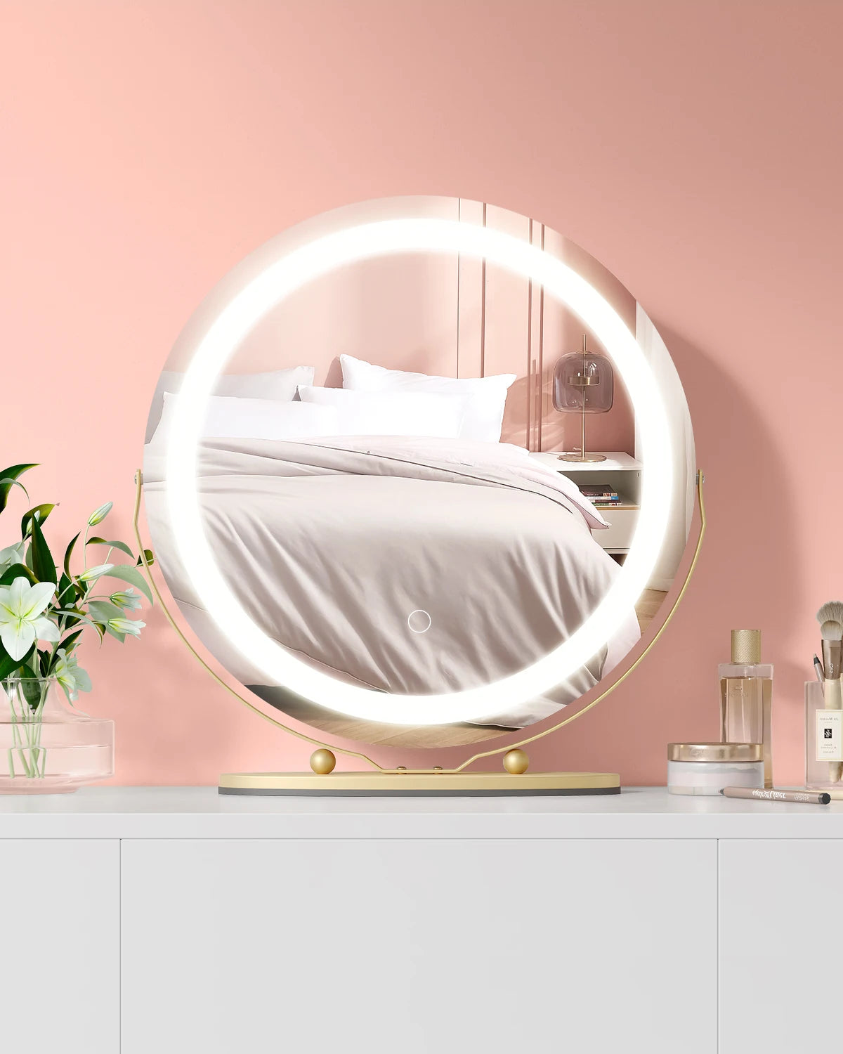 19 Inch Large Round Vanity Mirror With Touch Controls